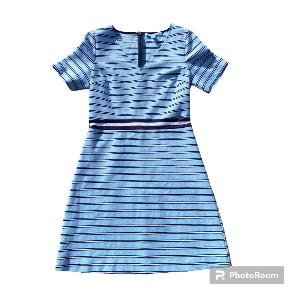 Draper James A-Line Stripe Persley Ponte Dress Dress in Blue Stripes M